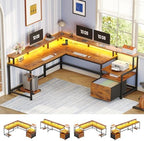 SEDETA 66" Reversible L Shaped Office Desk with Power Outlet, File Drawer by SEDETA