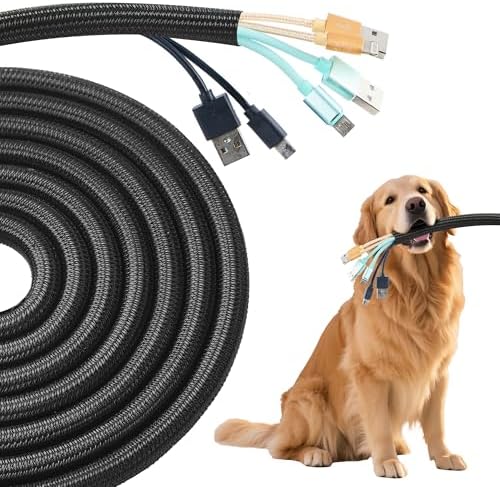 Split Wire Loom 3/4 Inch 50ft, Braided Cable Sleeve for Cable Management, Cord Protector for Pets, TV, Desk & Automotive, Black by QCSIW