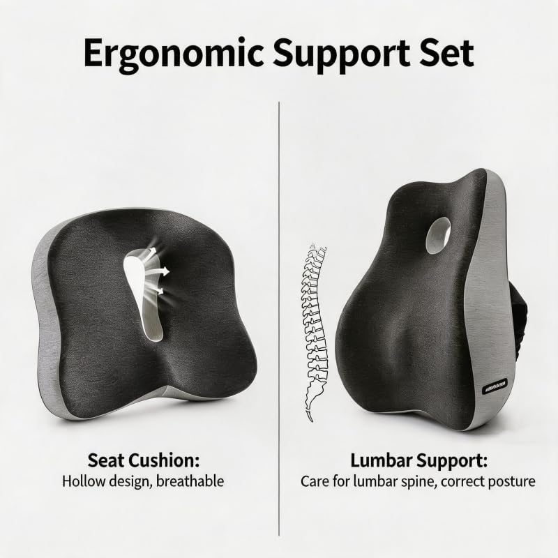 Seat Cushion & Lumbar Support Pillow Set for Office Chair,and Tailbone Discomfort with Lumbar Support Pillow and Seat Cushion - Perfect for Home, and Gaming Chairs Chair Cushion(Light Gray) - Image 5