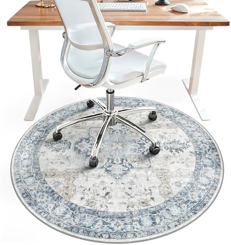 5FT Round Office Chair Mat for Hardwood Floor, Non-Slip Washable Blue by BESBLEE