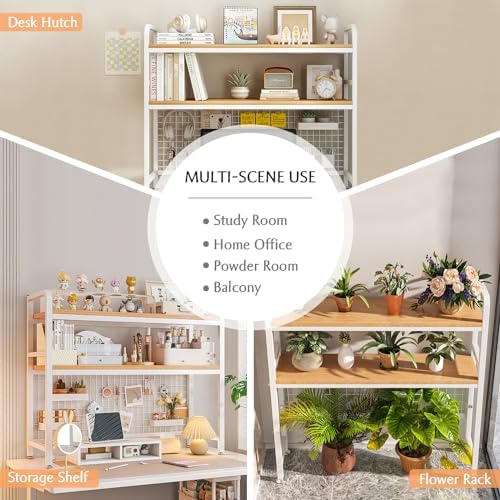IOTXY 2-Tier Desktop Hutch Bookshelf, Metal Desk Shelf, White, 37.4" W - Image 7