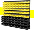 90Pcs Plastic Wall Mounted Storage Bins Parts Rack Nuts And Bolt Bins Organizer For Shop Garage for Screws, Nuts, Bolts, Nails, Beads, and Small Hardware Parts(YELLOW+BLACK, 90) by Unknown
