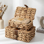Unittype Set of 2 Wicker Storage Basket with Lid Water Hyacinth Decorative - Image 6