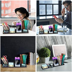 DIY Desk Organizer Office Accessories, Multi-Functional Mesh Desk Organizer with 2 Pen Holder, 2 Paperclip Storage, 1 Phone Holder, 1 Sticky Note Tray and Bottom Tray (Black) - Image 4