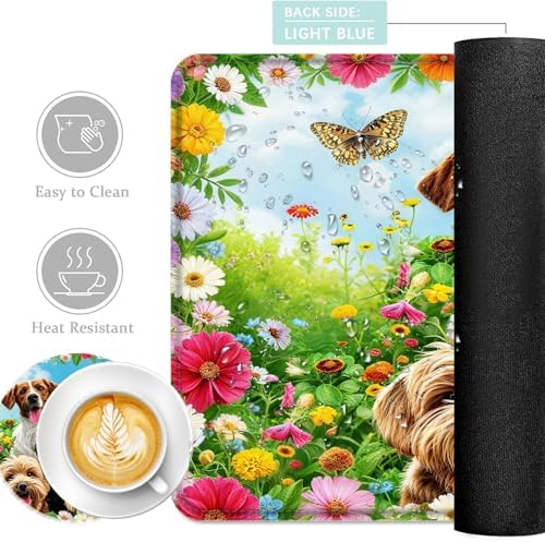Keyboard Mouse Pad Set, Extended Gaming Mouse Pad+Ergonomics Keyboard Wrist Rest Support, Memory Foam, Easy Typing Pain Relief, 4Pcs XL Ultra Thick Desk Mat,Cute Dog - Image 2