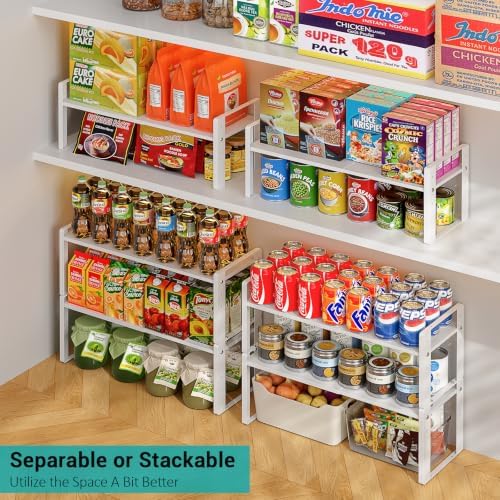 2 Pack Expandable Cabinet Organizer Shelves, 88lbs High Weight Capacity, Stackable Heavy-Duty Metal Storage Rack, Adjustable Cabinet Shelf for Kitchen, Pantry, Cupboard, Under Sink, White - Image 5