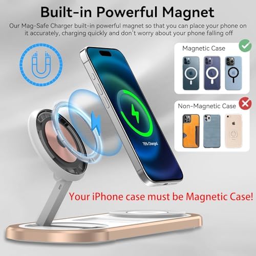 3 in 1 Fast Wireless Charger Stand for iPhone, Foldable Travel Charging Station for Magsafe for iPhone 17/Air/16/15/14/13/12 Series, Apple Watch Series, AirPods pro/2/3/4, Gifts for Women Men (Golden) - Image 4