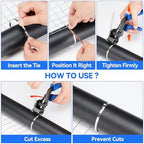 Stainless Steel Cable Tie Gun Metal Zip Cutter Heavy Duty Outdoor, 250PCS 304 Metal Zip Ties Adjustable Fastening Cutting Tie Tool Sets for Vehicles Exhaust Wrap Wire Fence Chicken Coop - Image 5