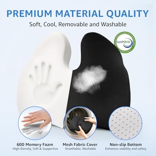 Sytopia Extra Large Office Chair Cushion, 19" x 17" Ergonomic Memory Foam Seat Cushion, Pressure Relief for Tailbone Pain, Sciatica & Hip Pain, Booster Pad for Sitting & Driving, Extra Cover (Black) - Image 6