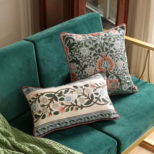 ISAENNE Vintage Linen Throw Pillow Cover,Set of 2,20"x12"-Naples C - Image 4
