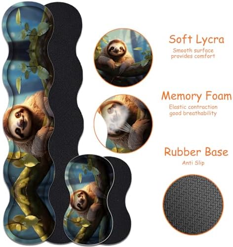 4 in 1 Mouse Pad Combo, Large Gaming Mouse Pad + Keyboard Wrist Support + Mouse Wrist Rest + Coaster, Table Pad with Stitched Edge Ergonomic Wrist Pad Set, Sloth - Image 4