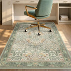 JTJ 4x5 Office Rug for Rolling Chairs, Sage Green Vintage Bird Botanical by JTJ
