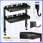 2-Tier Clamp on Desk Shelf, Dual-purpose Desk Organizer (Used on or Under Desk Storage), Desk Shelf Clamp with Hooks and High Load-bearing capacity, Suitable for Office Desk, Gaming Accessories - Image 2
