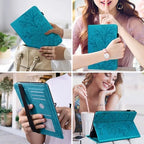 Case for Kindle Fire HD 10 & 10 Plus (13th/11th Generation, 2023/2021) 10.1", Embossed Lace PU Leather Flip Folio Tablet Case with Elastic Band & Card Slots/Holder, Multi-Angle Stand Cover, Blue - Image 6