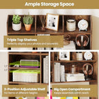 LDAILY 3-Tier Desktop Bookshelf, Wooden Desk Hutch for Computer Monitor Up to 32 Inch, Desk Organizer Shelf with Adjustable Shelf & 6 Storage Shelves, Desk Display Rack for Office Dorm (Rustic Brown) - Image 5