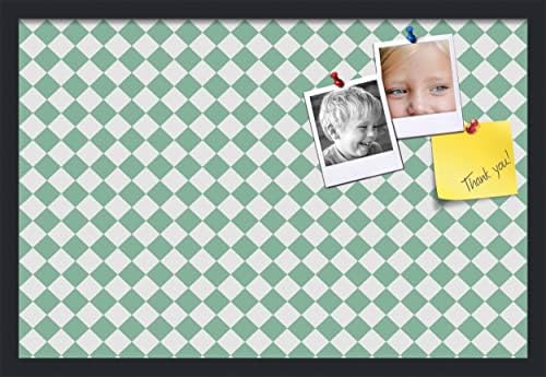 PinPix 27x18 inch Cork Bulletin Board. This Decorative Framed Pin Board Comes with Diamond Pattern in Green and White Design and Satin Black. Ideal for Home, Office Decor or School (PinPix-330) by PinPixBulletinBoards