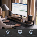 Fenge Dual Monitor Riser for Desk, Open Shelf with 3 Storage Compartments - Image 6
