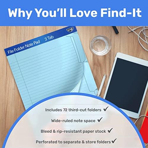 Find It File Folder Notepad, 72-Ct 3rd-Cut Tab Organizer Folders, Blue - Image 6