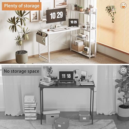 Treesland 55 Inch Computer Desk with Bookshelf, Corner Desk with Storage, L Shaped Desk, Home Office Desks, Writing Study Desk for Bedroom, White - Image 4