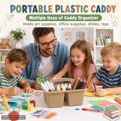 6 Pack Plastic Classroom Organizer Caddy with Handle, Muted Nordic - Image 5