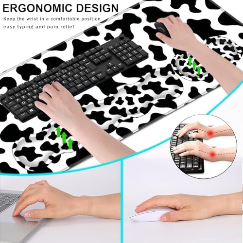 Keyboard Wrist Rest and Mouse Pad with Wrist Support Set Ergonomic Coaster,Memory Foam,Easy Typing Pain Relief,Large XL Desk Mat 31.5"x 11.8",Cow Print - Image 6