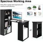Tangkula Computer Desk with Bookshelf, Writing Study Desk with Storage Shelves & CPU Stand, Modern Compact Computer Workstation for Home & Office, Space-Saving Design (Black) - Image 6