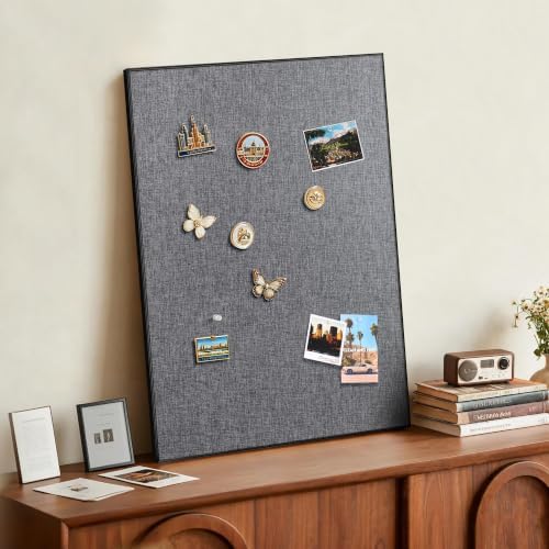 SELEAD Linen Bulletin Board 30” x 20” - Black Aluminum Frame, Grey Fabric - Image 3