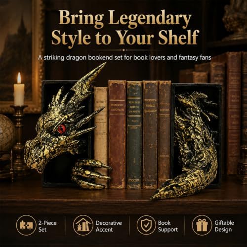 Dragon Bookshelf Decor, Gothic Fantasy Bookends - Image 6
