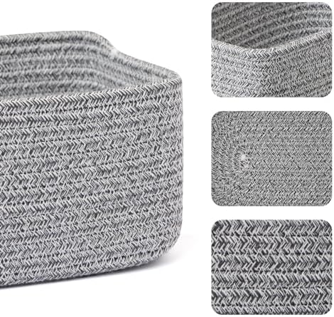 MiniArk Small Storage Baskets for Organizing | Closet Organizer Bins | Shelf Toy Basket | Woven Rope Baskets | Cube Decorative Box | Shallow Basket | 11.5x7.5x4.7” | 4 Packs Mixed Grey - Image 2