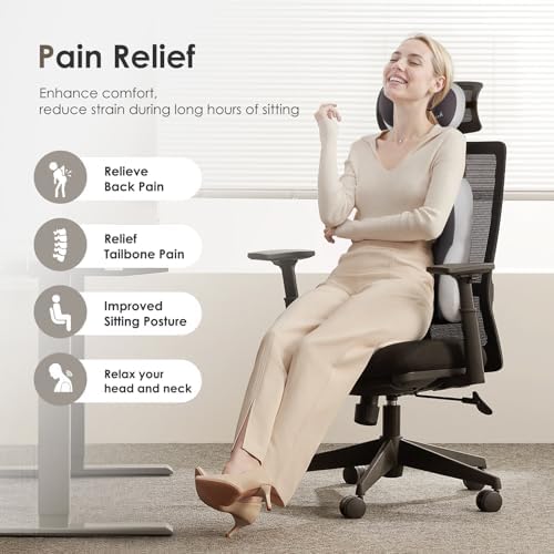 FLORICH Lumbar Support with Car headrest Back Pillow for Chairs Headrest Pillow for Car Ergonomic Ultrathick Memory Foam Back Pillow for Office Chair (Beige Grey) - Image 3