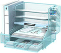 Desk Organizer with 5 Tier File Holder and Sliding Drawer Pen Holder Black by SUPEASY