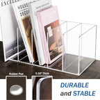 Acrylic Magazine File Holder with 5 Vertical Compartments, Clear Desk Organizer and Magazine Storage Rack File Organizer Bookshelf for Office Desktop Accessories, Home Workspace - Image 3