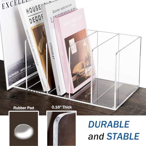 Acrylic Magazine File Holder with 5 Vertical Compartments, Clear Desk Organizer and Magazine Storage Rack File Organizer Bookshelf for Office Desktop Accessories, Home Workspace - Image 3