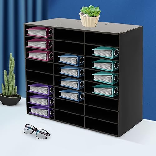 Literature Organizer,24 Slots Compartments Desktop File Sorter,Student Mailbox for Classroom, Paper Storage Cabinet with Removable Dividers, for Office Home School (24Slots-B) - Image 3