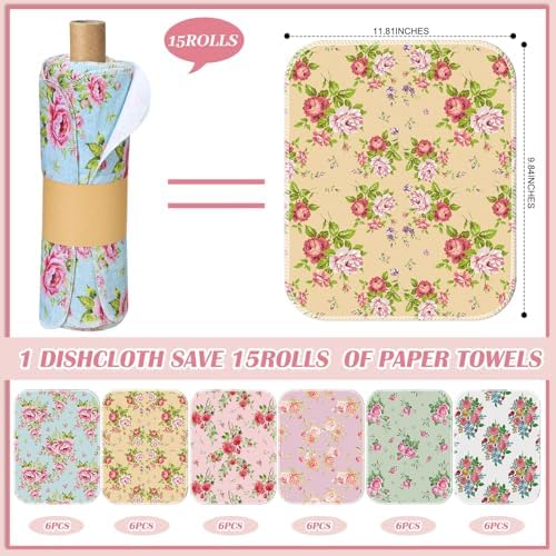 36 Pack Reusable Kitchen Cloths Cotton Towel, Countryside Flowers - Image 2