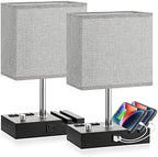 Kakanuo Grey Bedside Table Lamps Set of 2 - Dimmable, USB C+A, 2 AC Outlets by KakanuoLightings