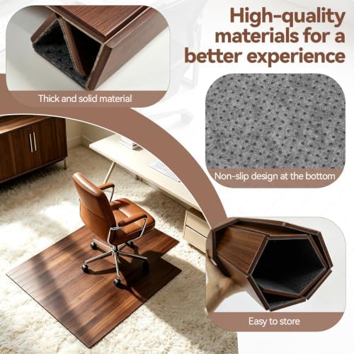 36" x 48" Office Bamboo Chairmat for Carpet Floor – Premium Quality, Anti-Slip, 5mm Thick – Ideal Low Pile Carpet Protector for Home Office & Commercial Workspace (Walnut Color) - Image 4