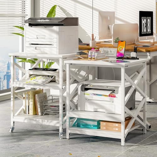METYERRY 23.6"x23.6" Large Printer Stand with Power Outlet, 3 Tier Cart - Image 2