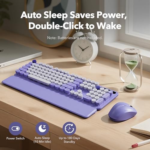Wireless Keyboard Mouse Combo, Purple, Round Keycaps, Magnetic Wrist Rest - Image 5