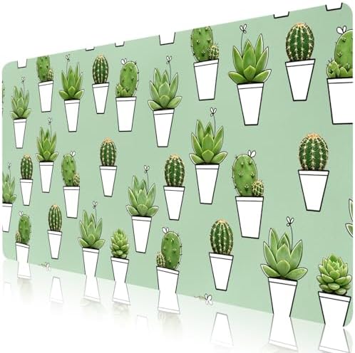 Cactus & Succulent Office Desk Mat 31.5" x 15.7" Desktop Mat PU Leather Large Mouse Pad White Mousepad Non-Slip Table Mat for Girls, Women, Home, Work, Computer, and Gaming by Unknown