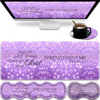 31.5"x 11.8" Oversized Gaming Mouse Pad Set, Ergonomic Keyboard and Mouse Wrist Rest + Cup Holder, Non-Slip Desktop Pad, Suitable for Home and Office Use, Purple Glitter Quote Philippians 4-13 by FOKBVNFLL