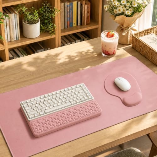 3-Piece Ergonomic Desk Mat Set 31.5"x15.7" with Pink Memory Foam Wrist Rest by HOME
