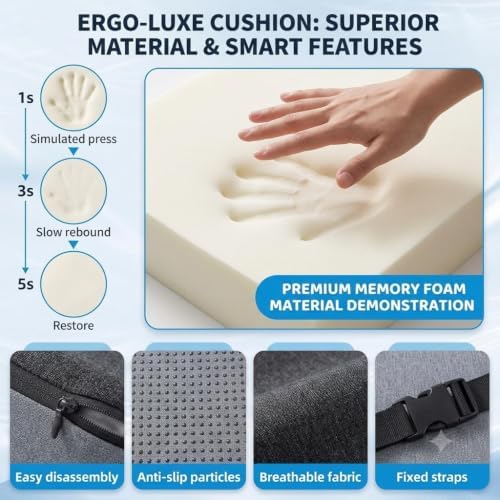 Memory Foam Office Chair Cushion with Lumbar Support Pillow – Ergonomic Desk Chair Cushion for Sciatica & Tailbone Pain Relief, L-Shaped Seat Cushion for Car, Truck, & Airplane Seat (Non-Slip Base) - Image 4