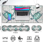 Gaming Mouse Pad and Keyboard Wrist Rest, Large Extended Mouse Pad 31.5X 11.8,Ergonomic Memory Foam Wrist Rest Support+Desk Mat Protector,for Office/Home Writing Pad,Cute Sea Turtle White Mousepad - Image 2
