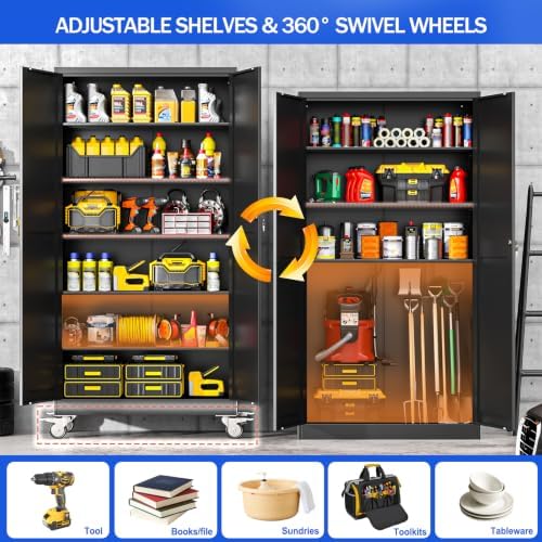 GAIOUS 79” Tall Metal Garage Storage Cabinet with Lock, Steel Tool Cabinet - Image 3