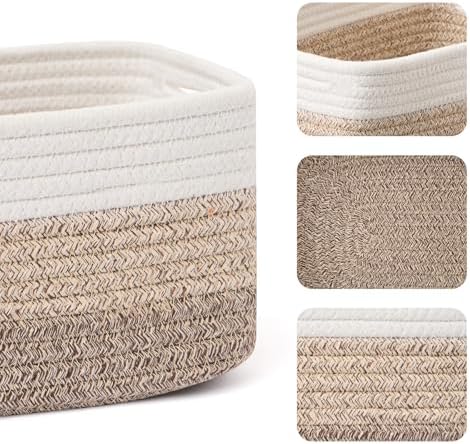 MiniArk Small Storage Baskets for Organizing | Closet Organizer Bins | Shelf Toy Basket | Woven Rope Baskets | Cube Decorative Box | Shallow Basket | 13x8.5x5.1” | 4 Packs Gradient Brown - Image 2
