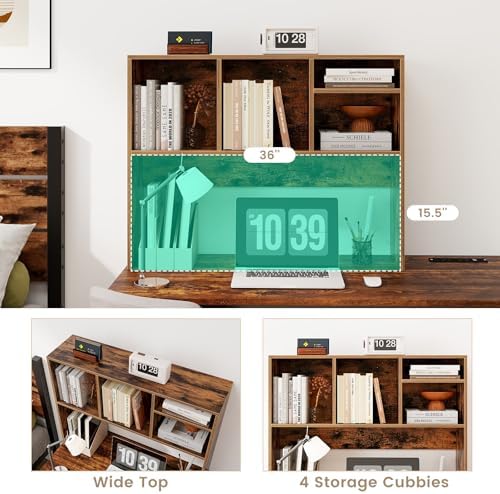 GOFLAME 4 Cubes Desktop Bookshelf, 37” Tabletop Wood Desk Shelf for Computer Monitor, Modern Countertop Desk Display Hutch Storage Organizer Shelf for Home Office, Dorm, Study, Rustic Brown - Image 4