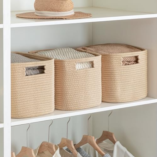 4 Pack Storage Baskets for Organizing, Shelf Baskets with Handles, Brown - Image 4