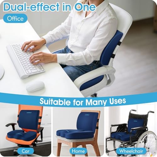 CushZone Seat Cushion and Lumbar Support Pillow for Office Chair, Blue - Image 5