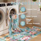 DUKINO 2x4 Rug for Entryway, Floral Washable Kitchen Rugs Non Slip, Teal - Image 6